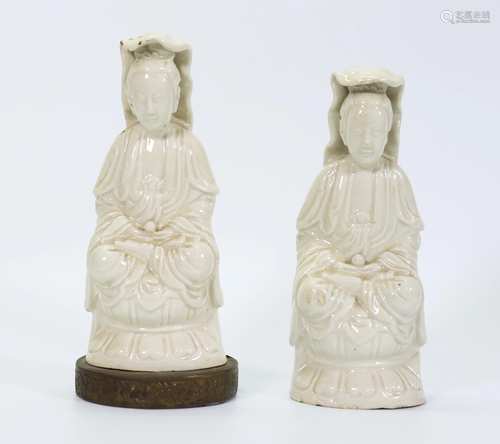 Pair Chinese Blanc de Chine Porcelain Guanyin