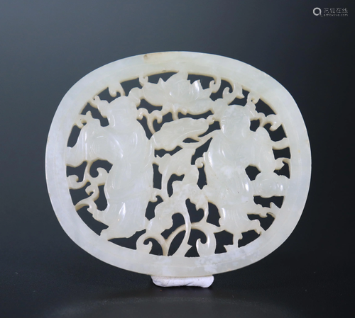 Chinese Qing Dynasty White Jade HeHe Boys Plaque