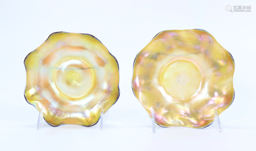 Pr Louis Comfort Tiffany Gold Favrile Glass Bowls