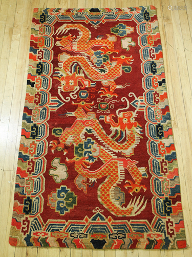 Tibetan Antique Wool Horizontal Dragons Carpet