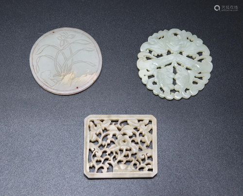 3 - Chinese Jade or Hard Stone Plaques, Pendants