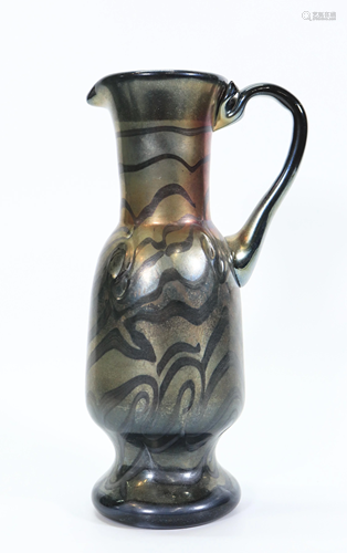 Loetz Iridescent Dark Glass Pitcher