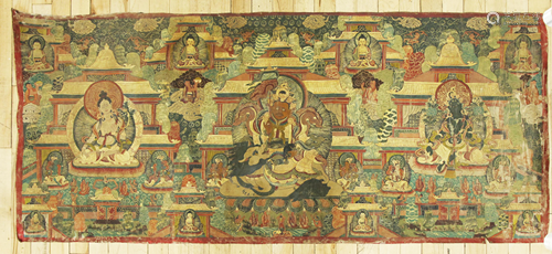 Large Tibetan Thangka on Leather 3 Bodhisattvas