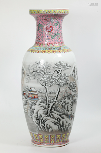 Chinese Jingdezhen Winter Fencai Porcelain Lg Vase