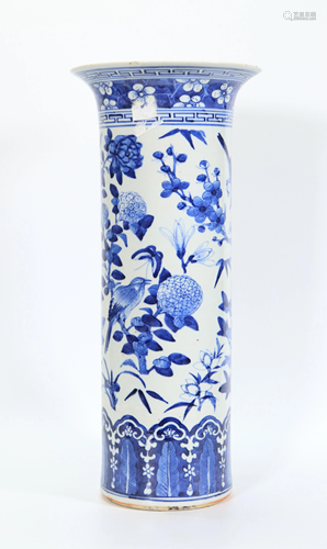 Large Chinese Blue & White Porcelain Beaker Vase