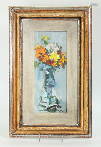 Italian Mid Century Modern Floral Oil on Board