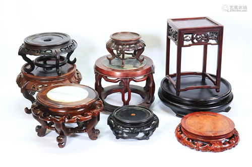 9 Chinese Hard Wood Stands or Miniature Tables