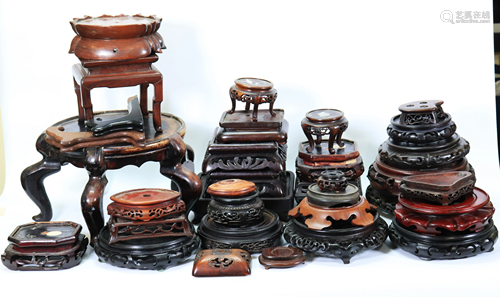 35 Chinese Hard Wood Stands, Rounds and Shaped