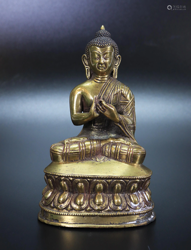 Tibetan Bronze Seated Buddha on Open Lotus Throne