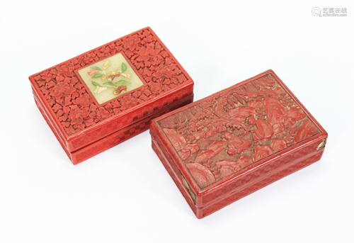 2 - Chinese Carved Red Cinnabar Lacquer Boxes