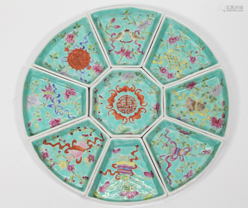 Chinese 9 Dish Enameled Porcelain Sweet Meat Set