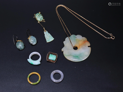 8 Chinese Jadeite Jewelry Pieces