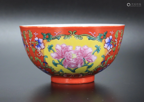 Chinese Coral Ground Porcelain Bowl