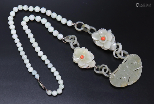 7 - Chinese Qing Dynasty White Jades on Necklace