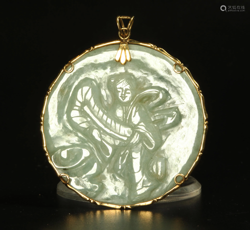 Chinese Pale Green Jadeite Pendant 14K Frame