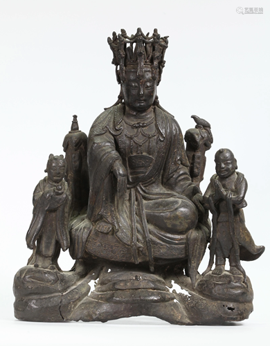 Fine Large Chinese Ming Bronze Seated Guanyin