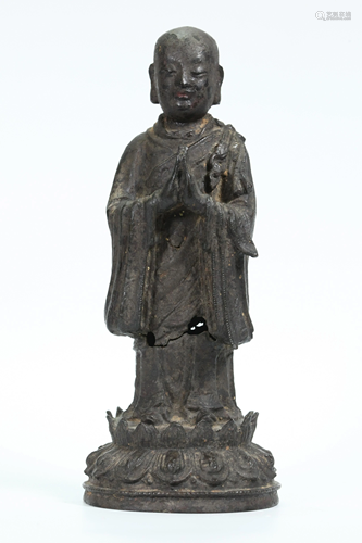 Chinese 17th C Standing Buddhist Lohan Lotus Base