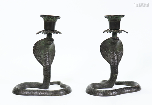 Pr Cast Iron Cobra Candle Sticks Egyptian Tops