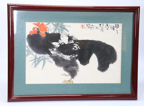 Chinese Ink & Color Painting on Paper; Rooster