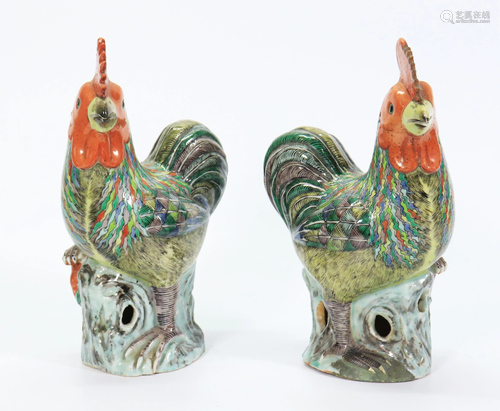 Mirror Pr Qing Chinese Enameled Porcelain Roosters