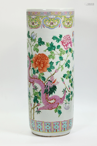 Chinese 19th C Famille Rose Dragon Umbrella Stand