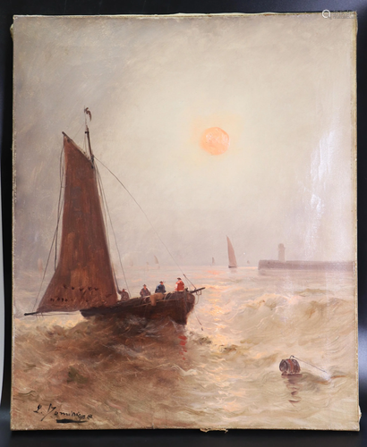 L Dominique; 19 C Ship Returning; Oil on Canvas