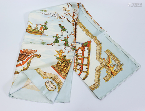 Hermes Silk Scarf Traineaux et Glissades; Perrier