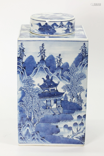 Chinese Blue & White Porcelain Square Storage Jar