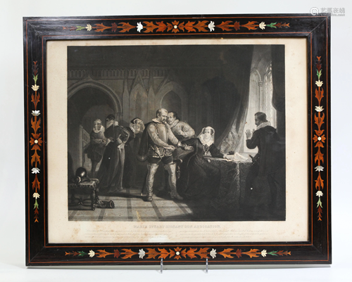 French Etching Mary Stuart Abdicating Inlaid Frame