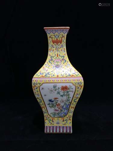 Qing famille rose porcelain square bottle