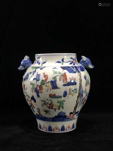 Qing style blue and white wu cai porcelain vase