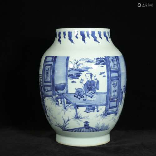 Late Ming and early Qing style blue and white porcelain jar