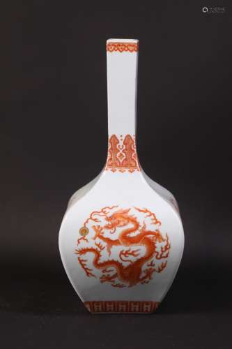 Qing style red glaze porcelain square bottle