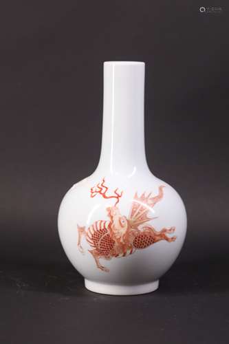 Qing style red glaze auspicious beast pattern porcelain vase