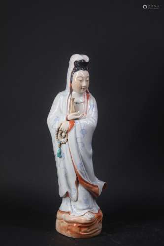 Min Guo famille rose statue of guan yin buddha