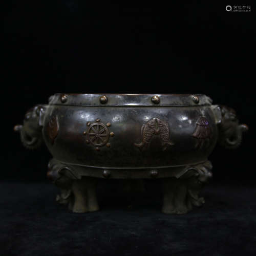 Qing style large elephant ear copper censer