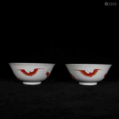 A pair of Qing daoguang style red glaze porcelain bowls