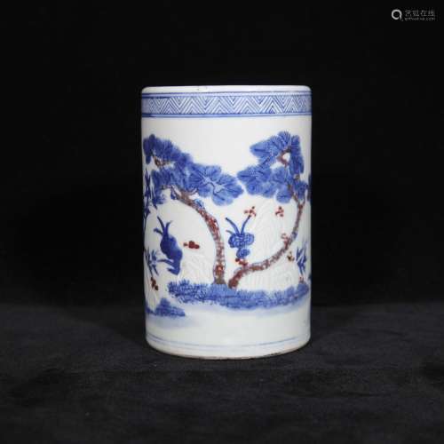 Qing kangxi style porcelain brush pot