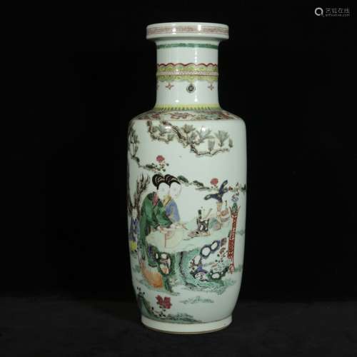 Qing kangxi style wu cai porcelain bottle