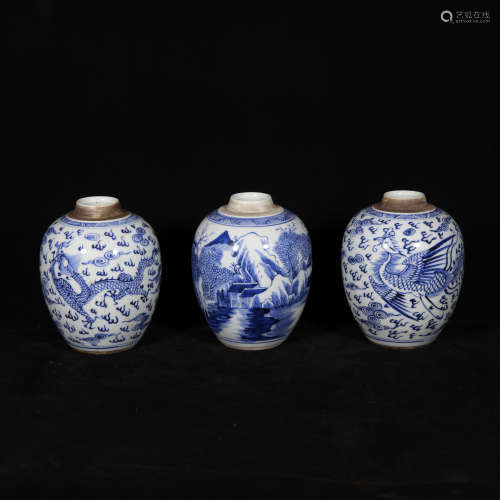Three Qing blue and white porcelain tea boxes