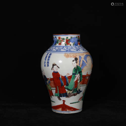 Qing style blue and white wu cai porcelain vase