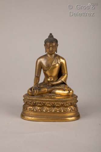 Chine, vers 1920 Sujet en bronze doré représentant le bouddh...
