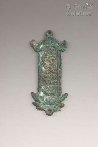 Chine, XXe siècle Petite plaque en bronze avec inscriptions ...