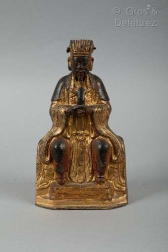 Chine, XVIIIe siècle Sujet en bronze laqué or et rouge, repr...