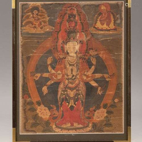 Tibet, XVIII-XIXème siècle Thangka polychrome sur textile re...