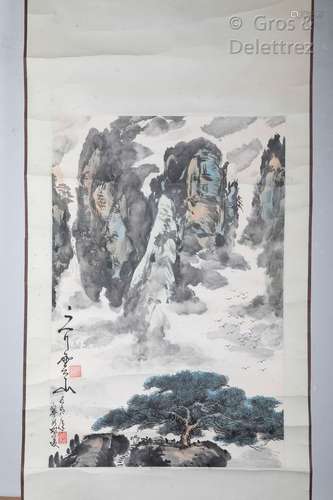 Chine, fin du XXe siècle Peinture à l'encre et couleurs sur ...