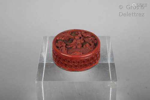 Chine, période Jiaqing Boîte en laque de cinabre sur métal, ...