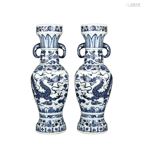 PAIR OF BLUE & WHITE 'DRAGON AMONG CLOUDS' HAN…