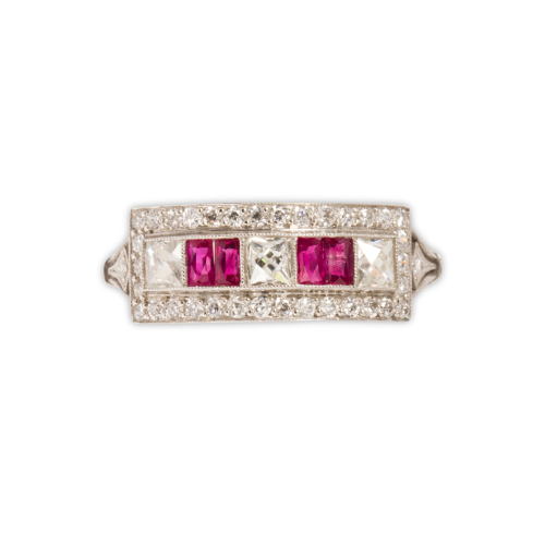 An early Art Deco ruby, diamond and platinum ring