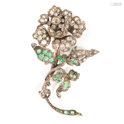 A Georgian emerald, diamond and silver brooch